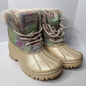 Magellan Outdoor Girls Duck Rain Boots Rubber Waterproof Fur Shearling Pink Sz 1